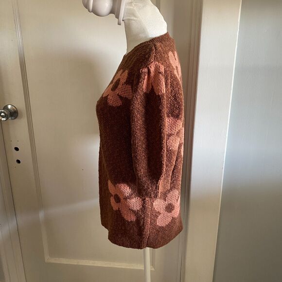 Sonoma Brown Flower Power Hippie Boho Knit Sweater, Sz M Coquette half sleeves - Picture 6 of 10